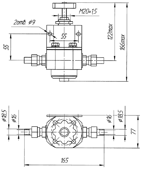 Габаритные и установочные размеры редуктора давления с фильтром РДФ-6-07